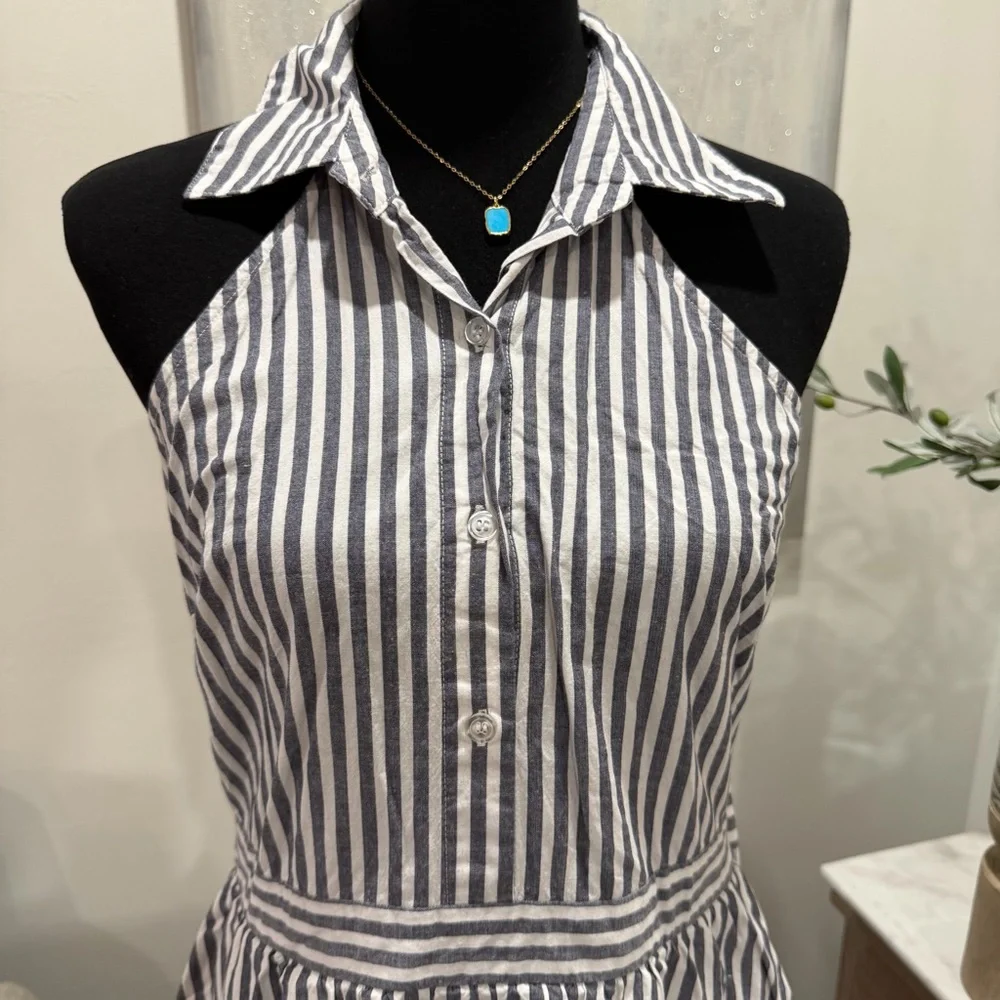 New York & Company Deep Navy and White Striped Midi Dress - Picture 4 of 14